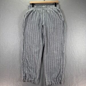 Briggs Linen Pull On Pants‎ Womens Medium Gray Stripes Classic Relaxed Casual
